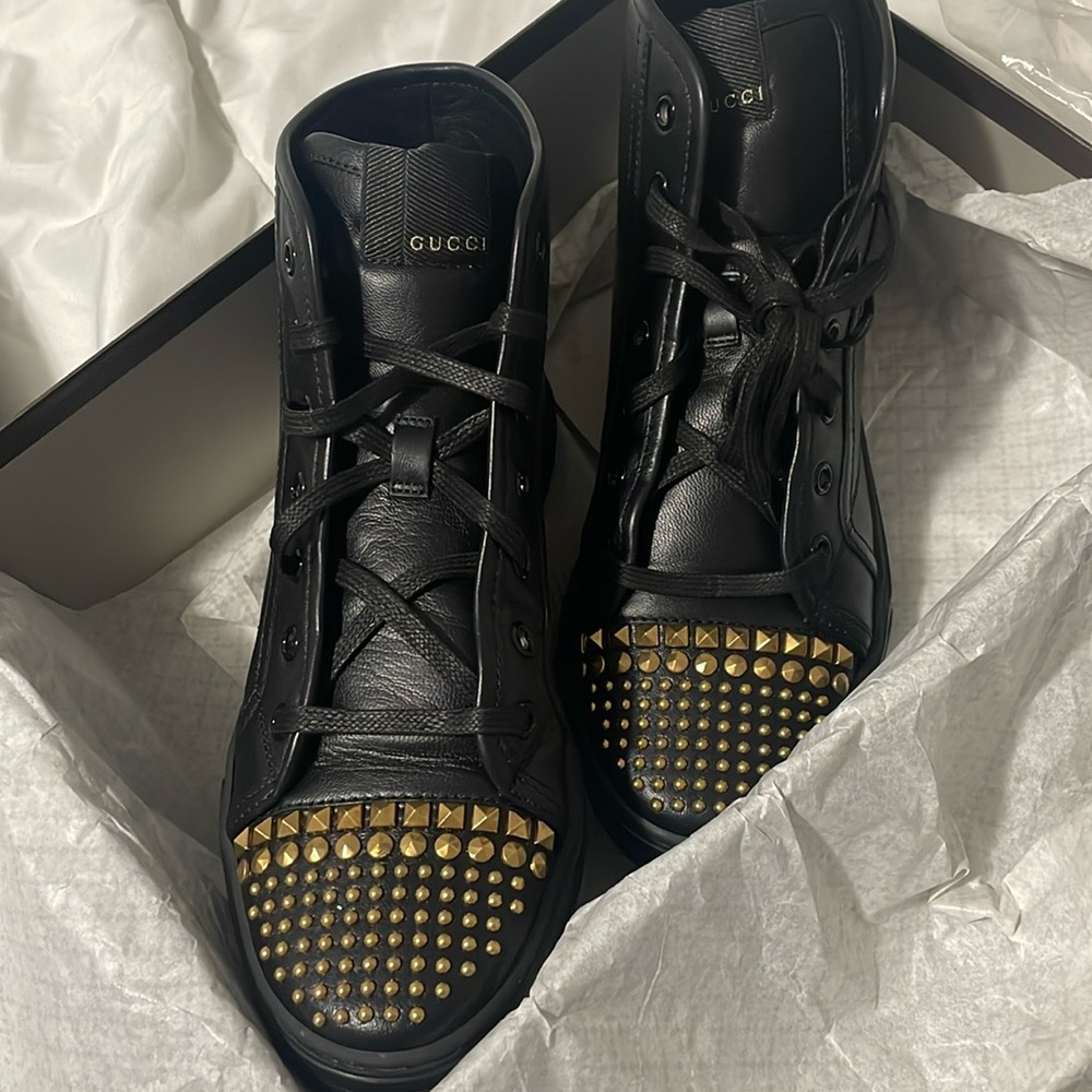 Gucci High Top Sneakers with Gold Hardware